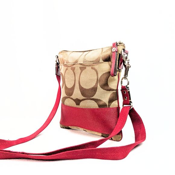 COACH Swingpack Khaki Signature Canvas with Red Trim Crossbody Bag - Picture 1 of 6